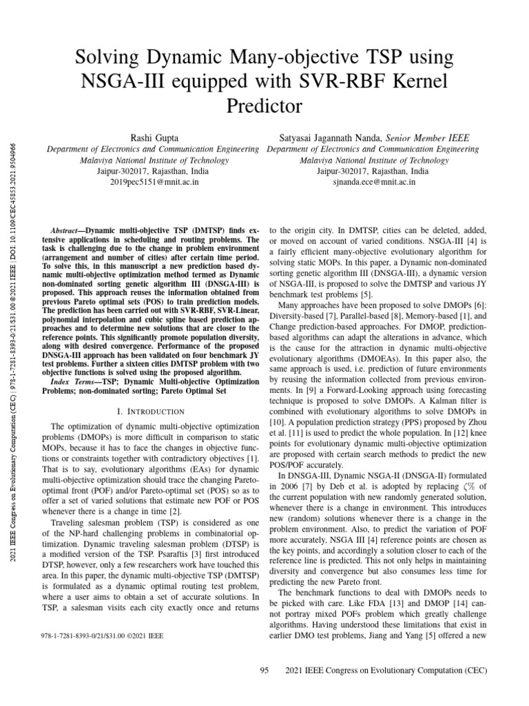 Solving Dynamic Many-Objective TSP Using NSGA-III Equipped With SVR-RBF ...