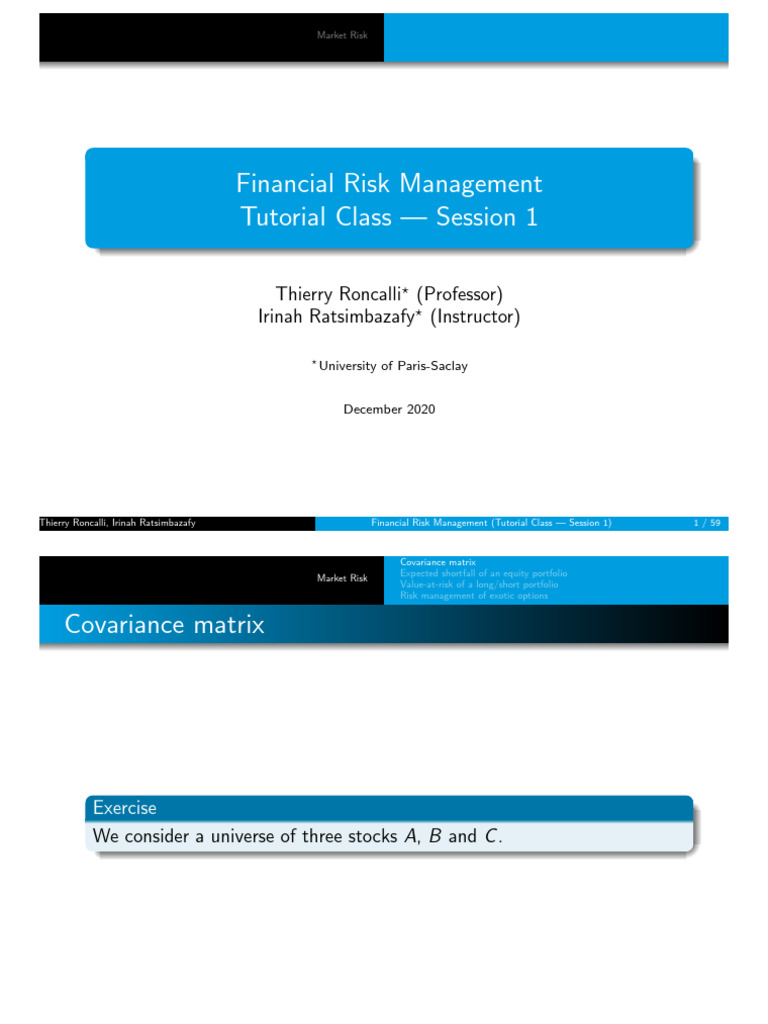 Slides Solution Exercises S1 2 | PDF | Value At Risk | Financial Risk