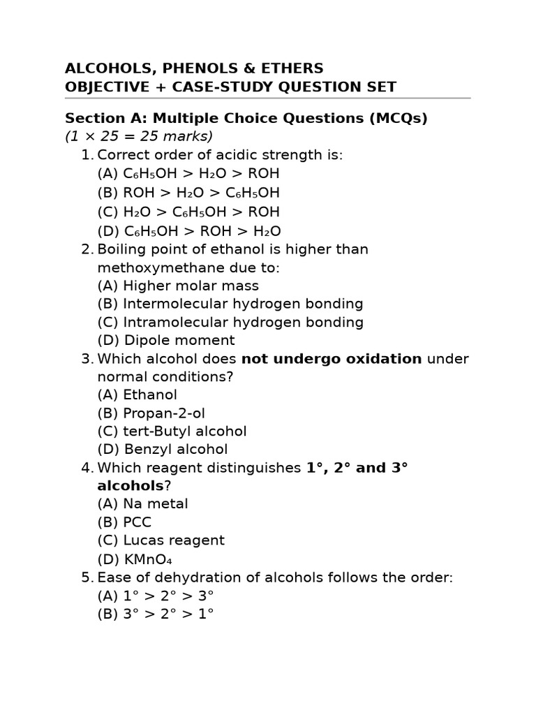 Alcohol, Phenol and Ether Question Sheet | PDF | Ether | Chemical ...