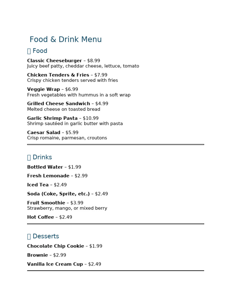Food & Drink Menu | PDF