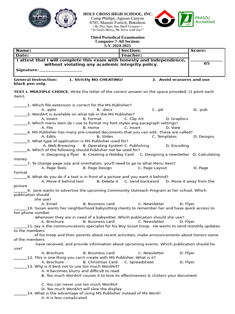 Computer 7 Exam 3rd Quarter in The School | PDF | World Wide Web ...