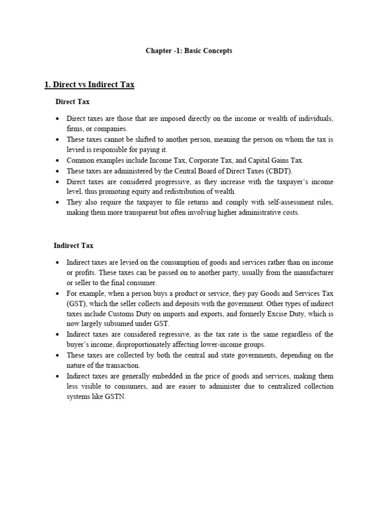 Income Tax Chapter-1 Basic Concepts Notes | PDF | Taxes | Indirect Tax