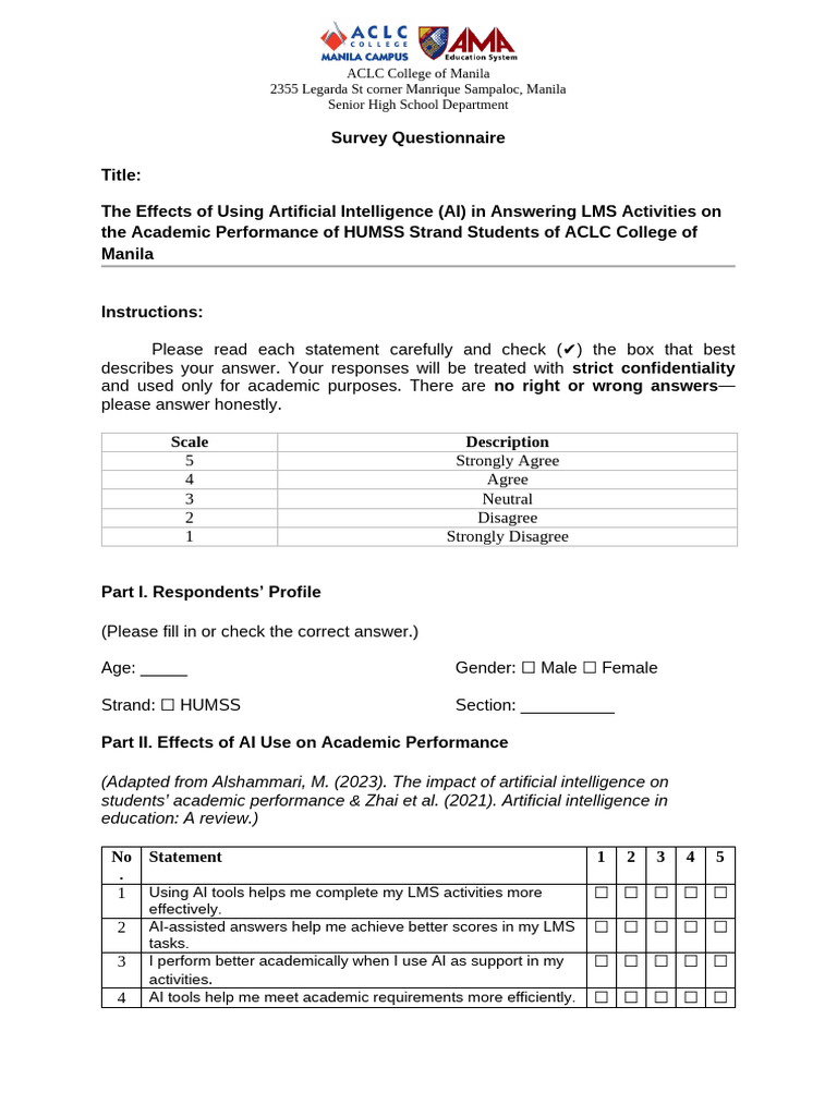 Survey Questionnaire | PDF | Artificial Intelligence | Intelligence (AI ...