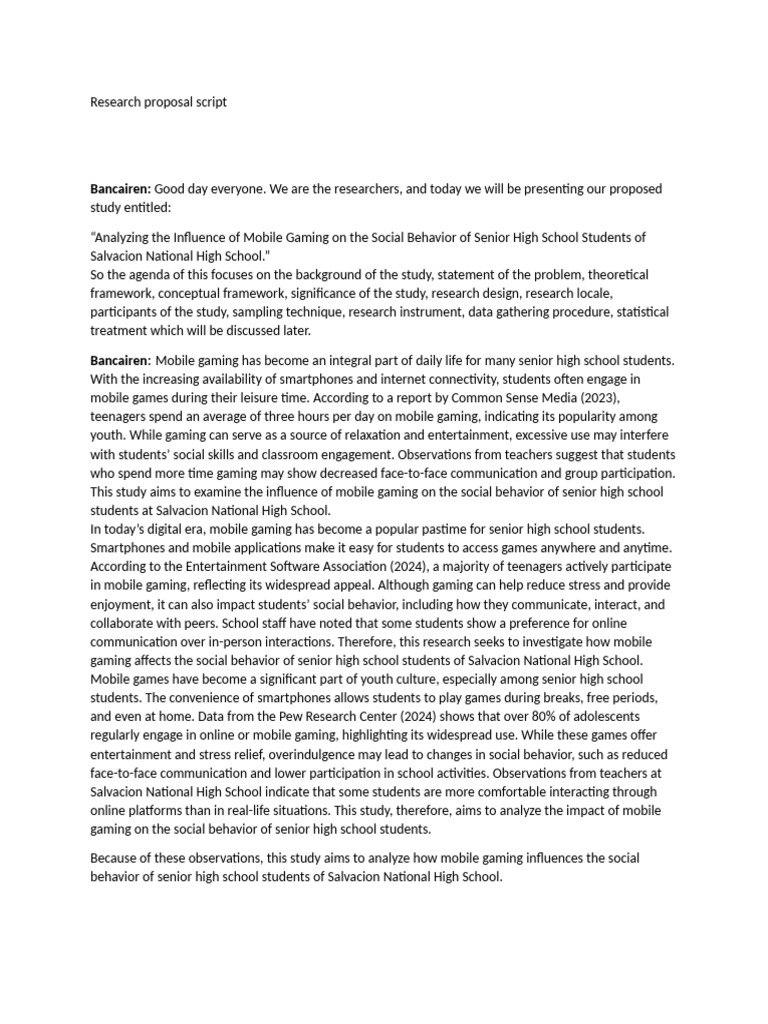 Research Proposal Script | PDF | Survey Methodology | Psychological ...