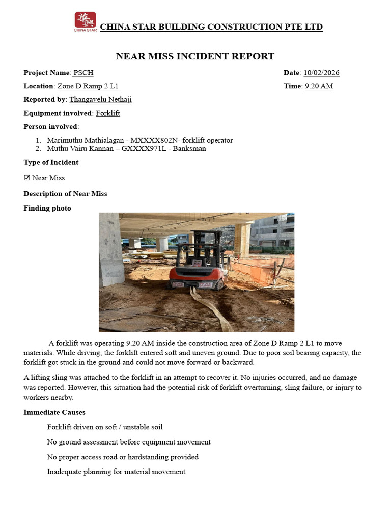 PSCH - China Star - Near Miss Incident Report - 11022026 | PDF