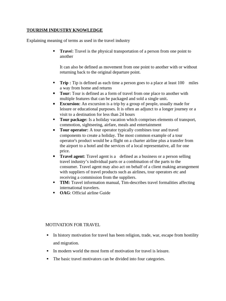 Additional Notes On Tourism Industry Knowledge | PDF | Travel Agency ...