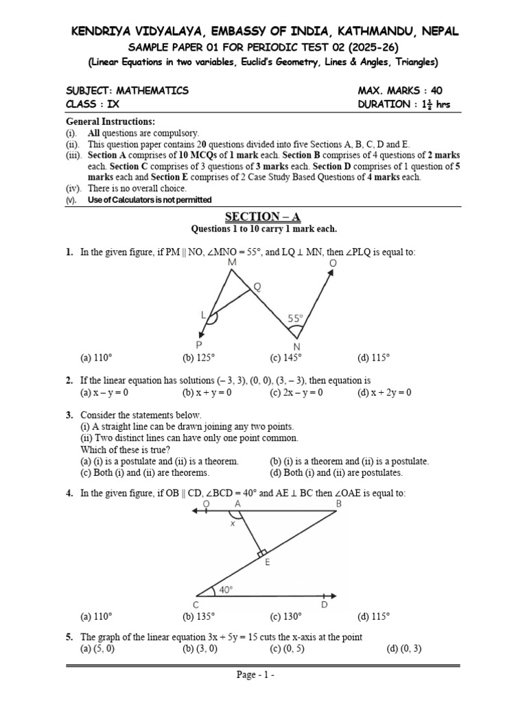 Maths Class Ix Pt2 Sample Paper 01 Practice Test 05 2025 Qp | PDF ...