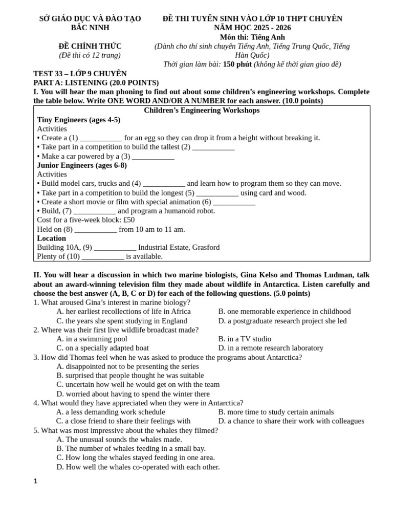 TEST 33 LỚP 9 CHUYÊN | PDF | Transport | City
