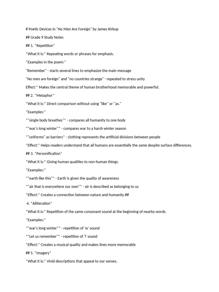 Poetic Devices in No Men Are Foregin | PDF | Poetry