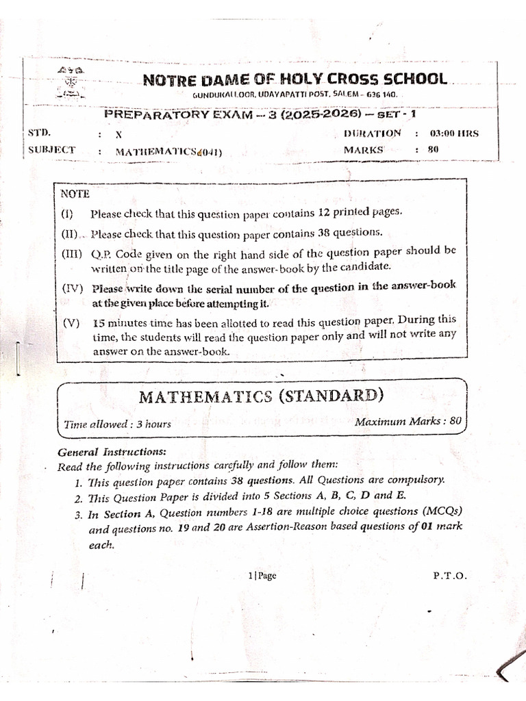 Maths Set 1 | PDF