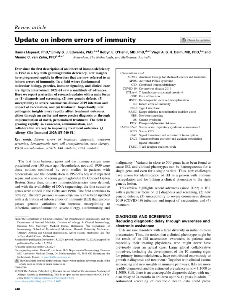 Update On Inborn Errors of Immunity 2024 Ymai | PDF | Immunodeficiency ...