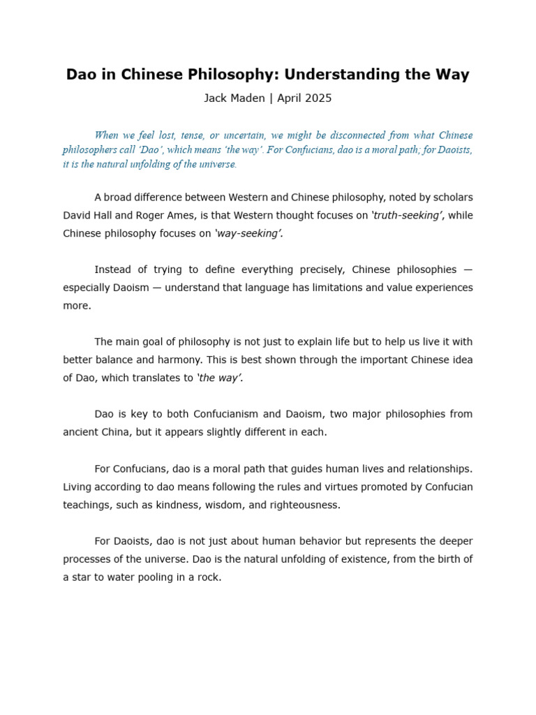 ENG 08 - Dao in Chinese Philosophy - Understanding The Way | PDF | Tao ...