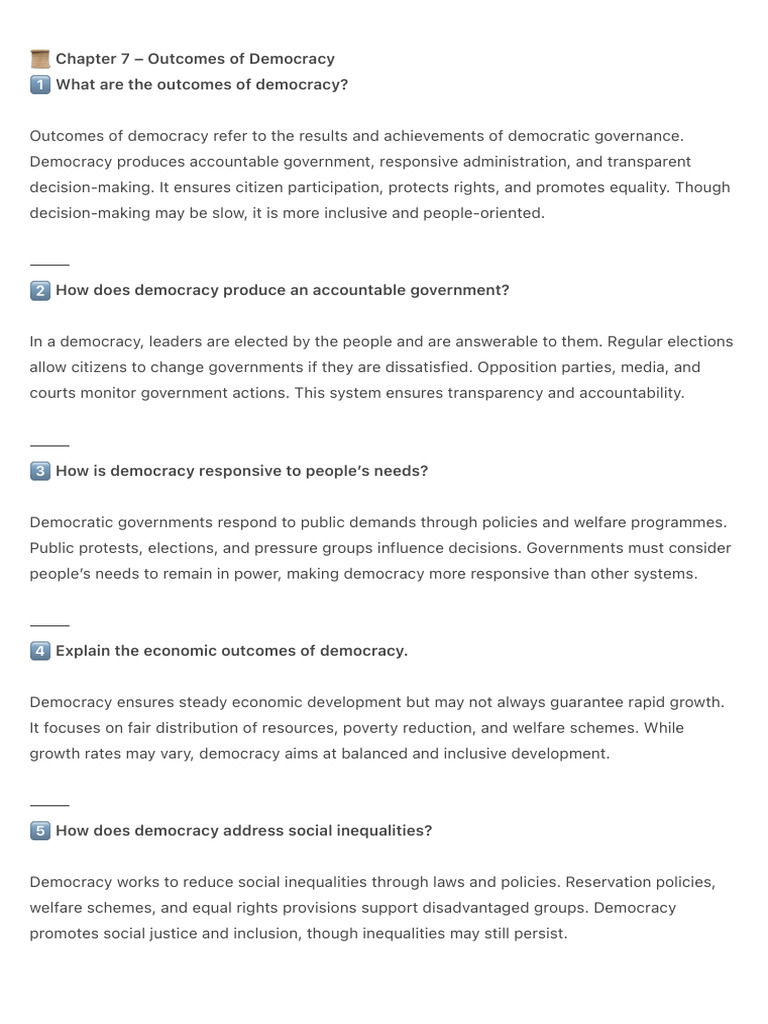? Chapter 7 - Outcomes of Democracy | PDF
