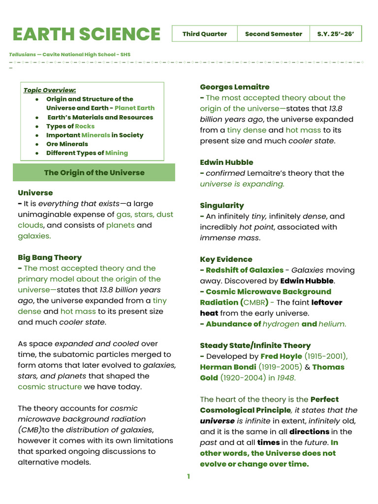Earth Science Reviewer - 2nd Sem | PDF | Sedimentary Rock | Rock (Geology)
