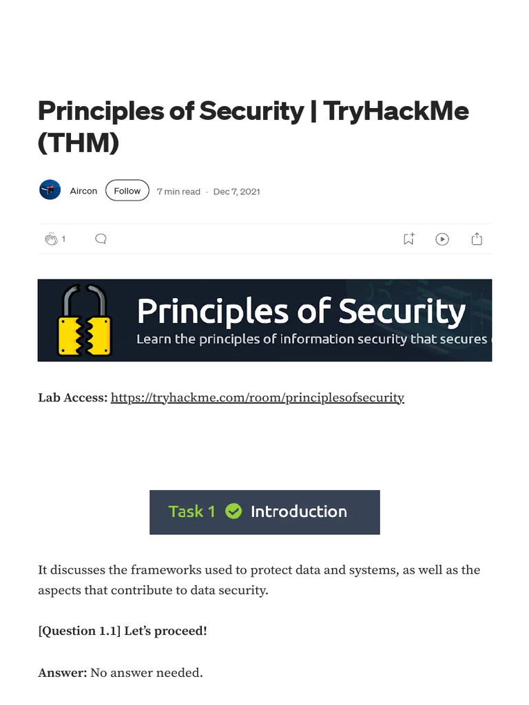 Principles of Security - TryHackMe (THM) - by Aircon - Medium | PDF ...
