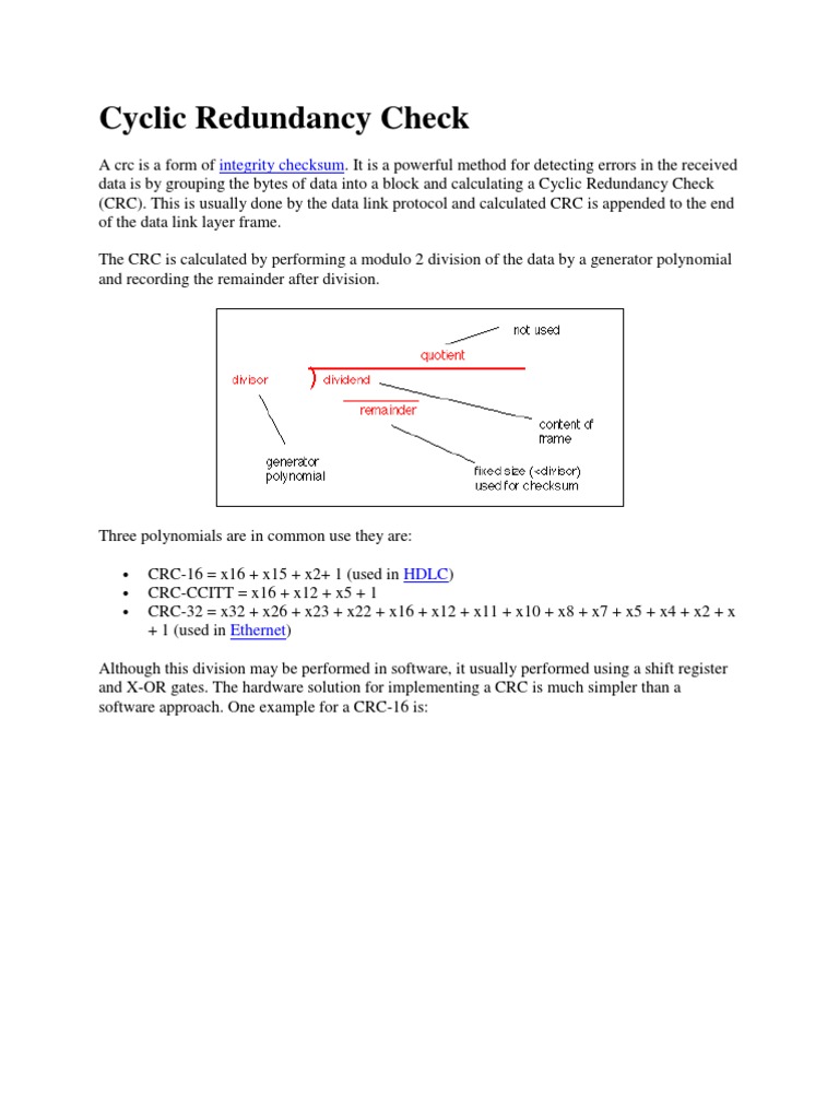 Cyclic Redundancy Check | PDF | Computer Data | Media Technology