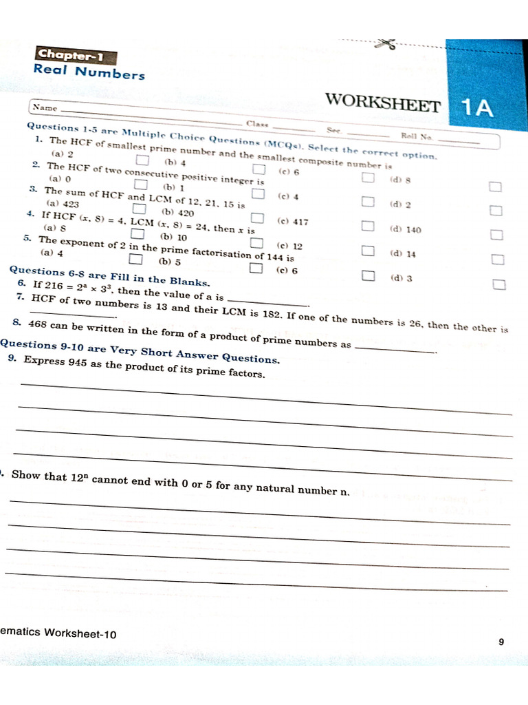 Chapter 1 Worksheet (Class 10) | PDF