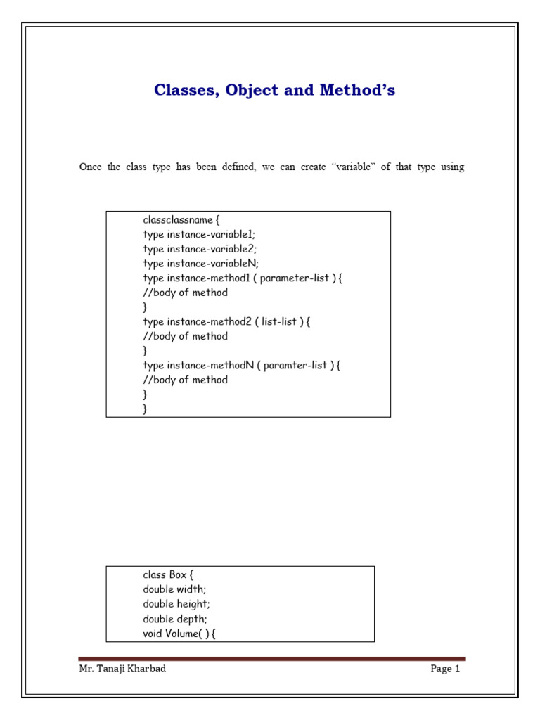 Unit III Class Object and Methods | PDF | Inheritance (Object Oriented ...