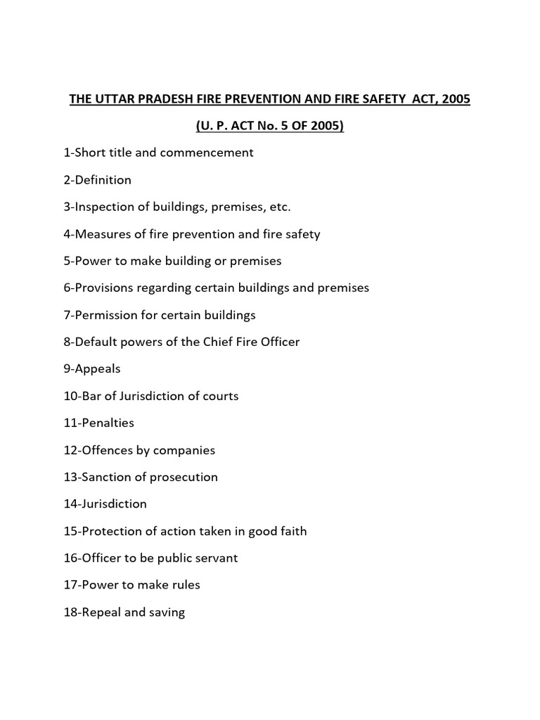 The Uttar Pradesh Fire Prevention and Fire Safety Act, 2005 (U. P. ACT ...