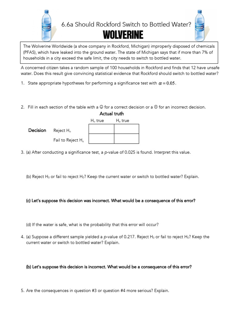 6.6a Type I and Type II Errors | PDF | P Value | Type I And Type Ii Errors