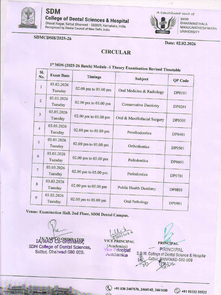 Revised Time Table of 1st Module (MDS) 2025-26 | PDF