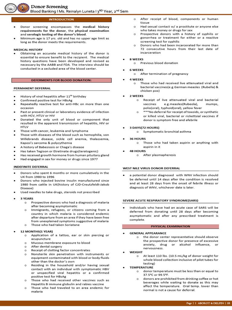 Donor Screening - Trans - Delfin | PDF | Blood Donation | Blood Plasma