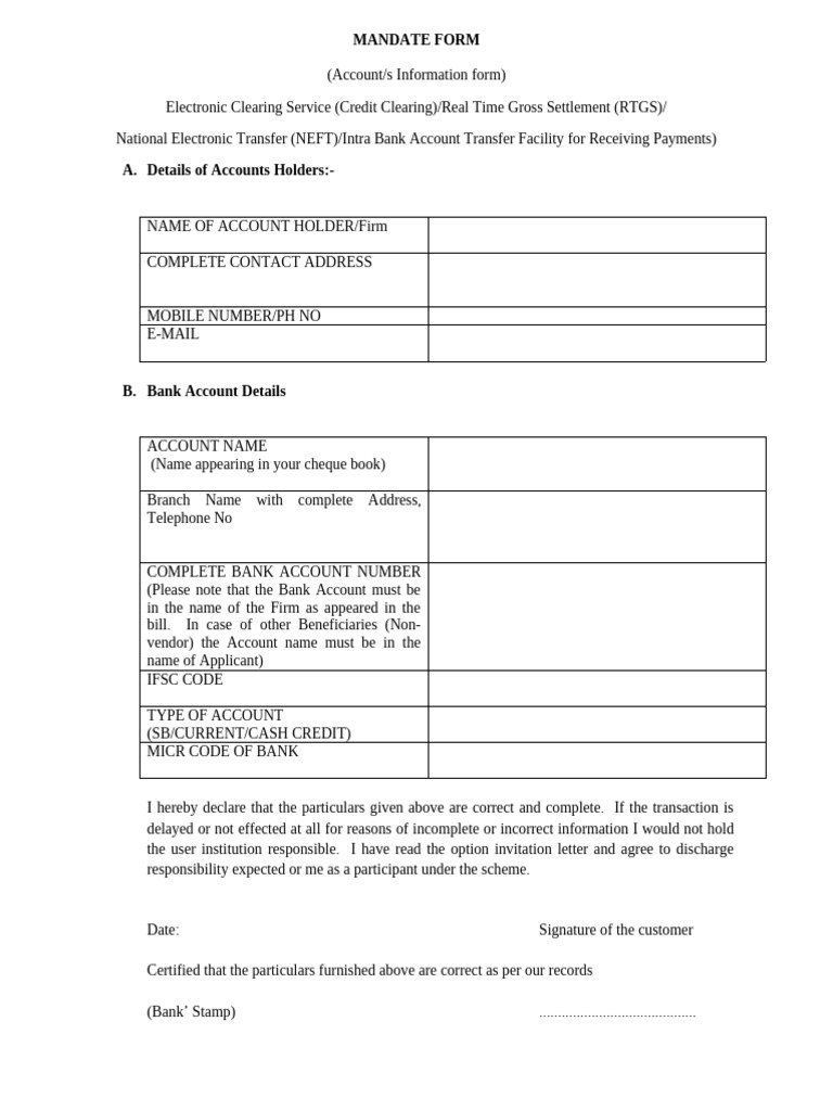 Mandate Form | PDF