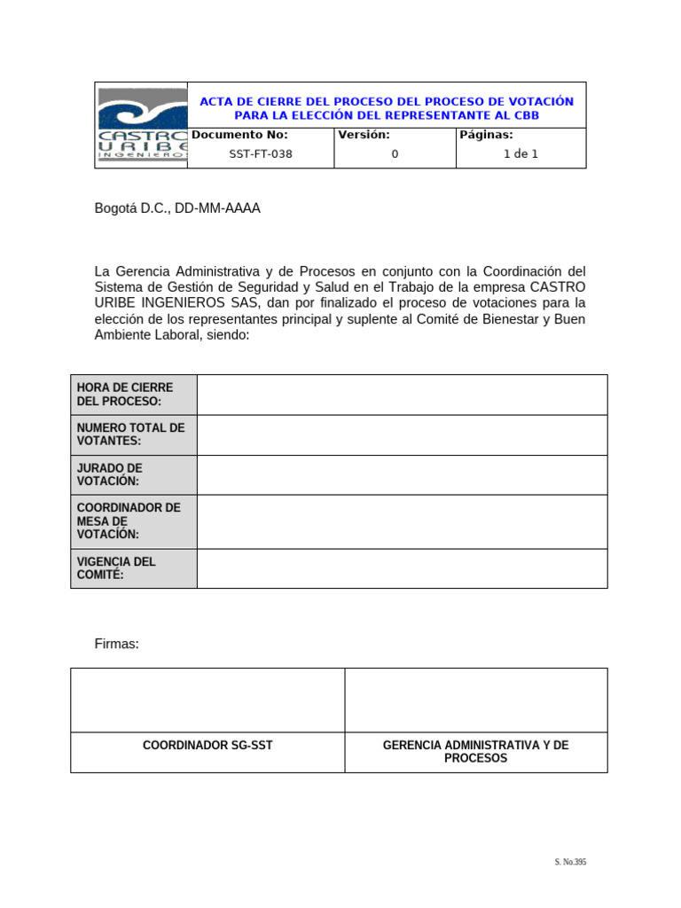 Sst-ft-038 Acta de Cierre Elecciones CBB v.0 | PDF