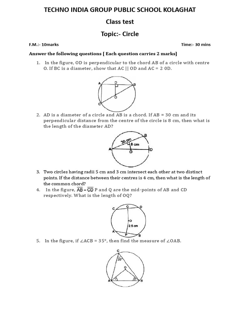 Classtest of Circle | PDF