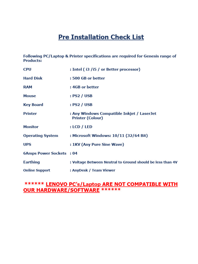 Pre Installation Check List-1 | PDF