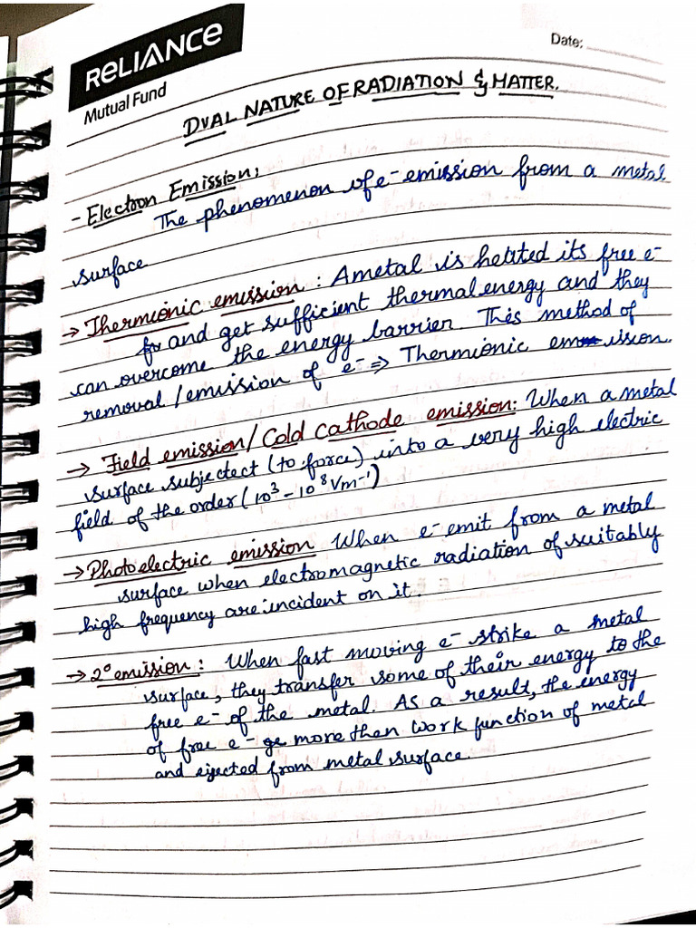 Dual Nature of Radiation and Matter Classs 12th Handwritten Notes | PDF