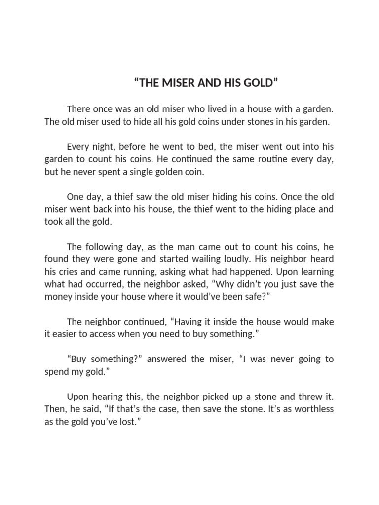 The Miser and His Gold | PDF
