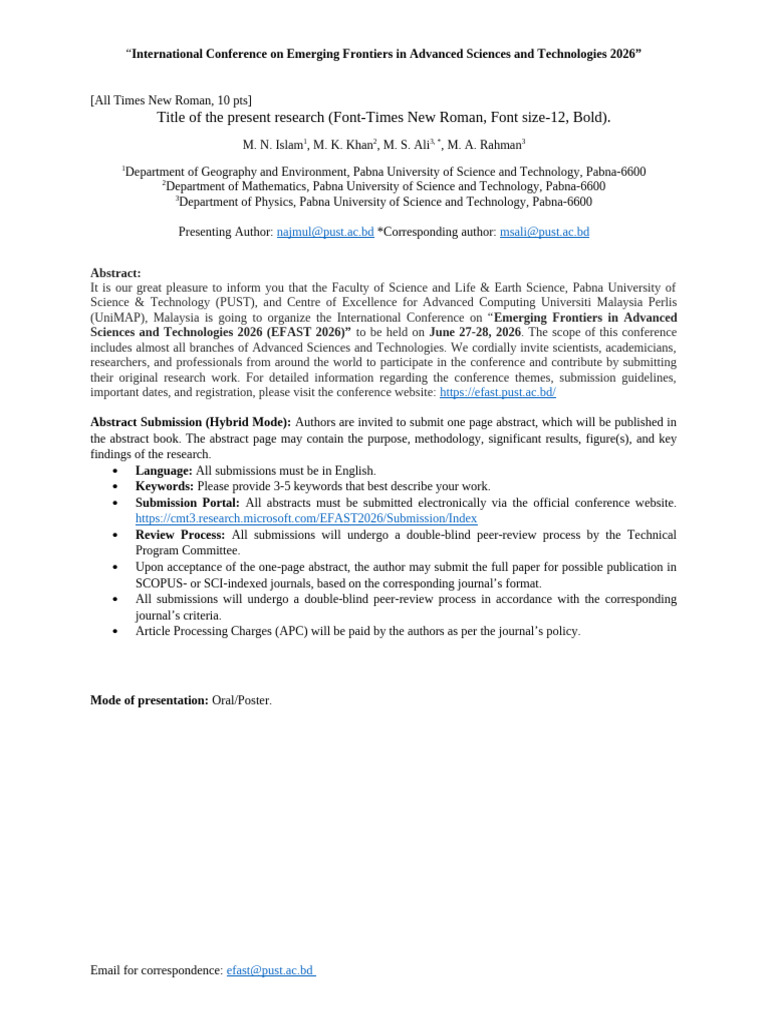 EFAST2026 Abstract Template | PDF | Science