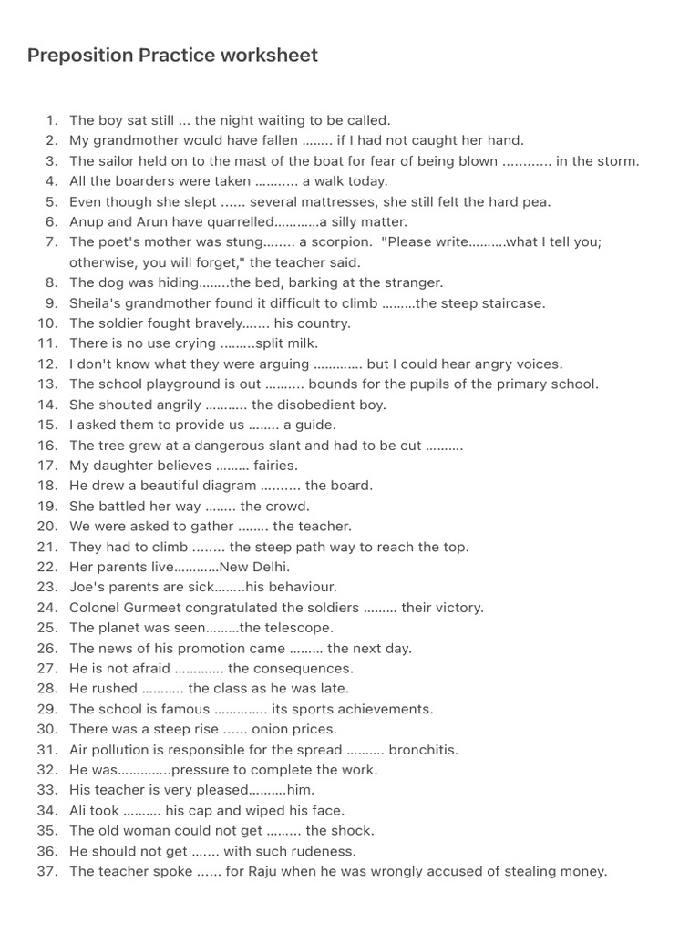 Preposition Practice Worksheet | PDF