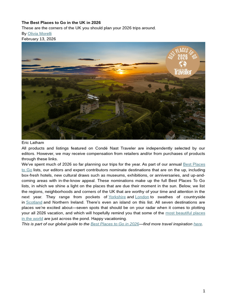 The Best Places To Go in The UK in 2026 | PDF | Scotch Whisky