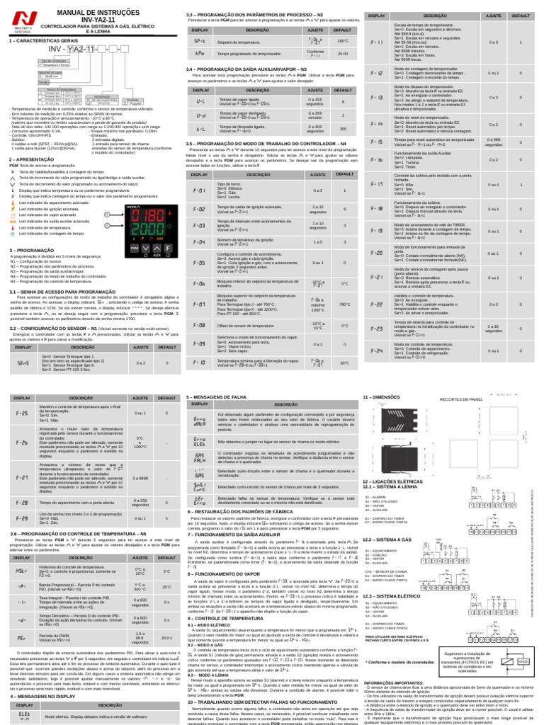 Manual Inova INV-YA2-11 | PDF | Temperatura | Eletrônicos