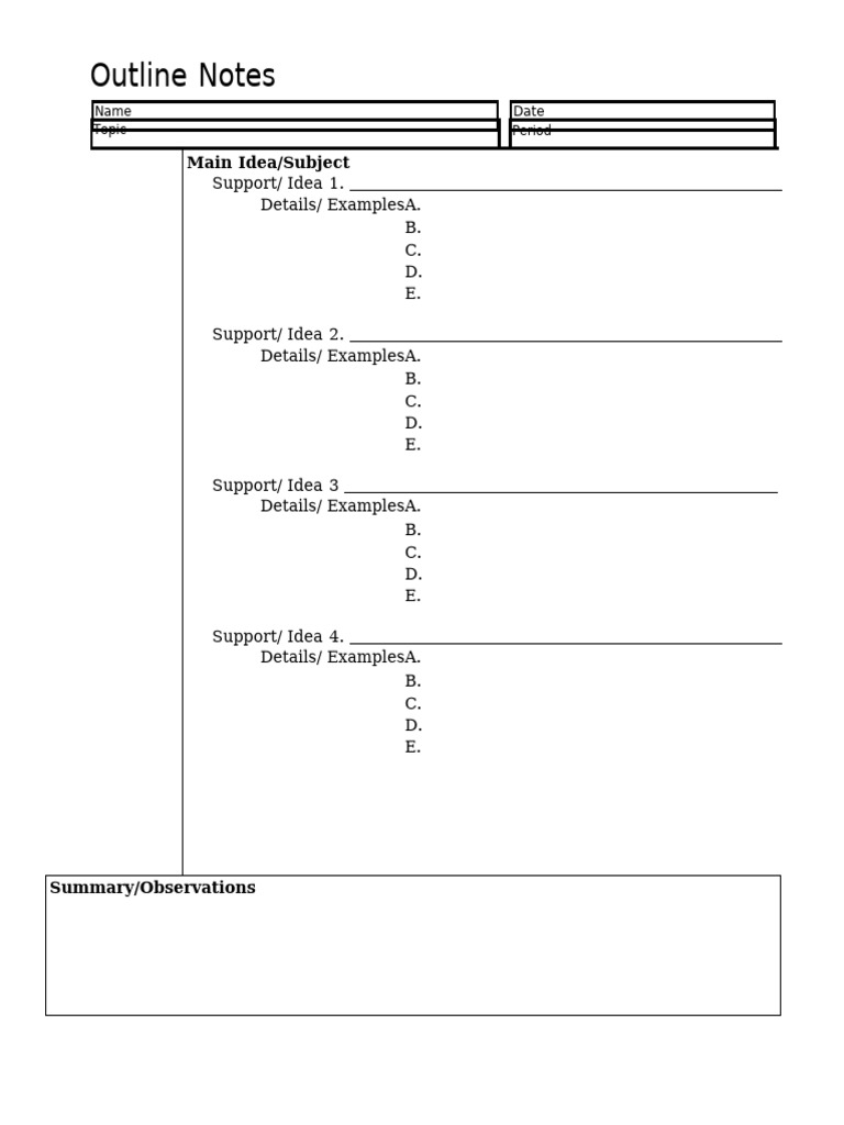 Main Essay Outline Notes Template | PDF