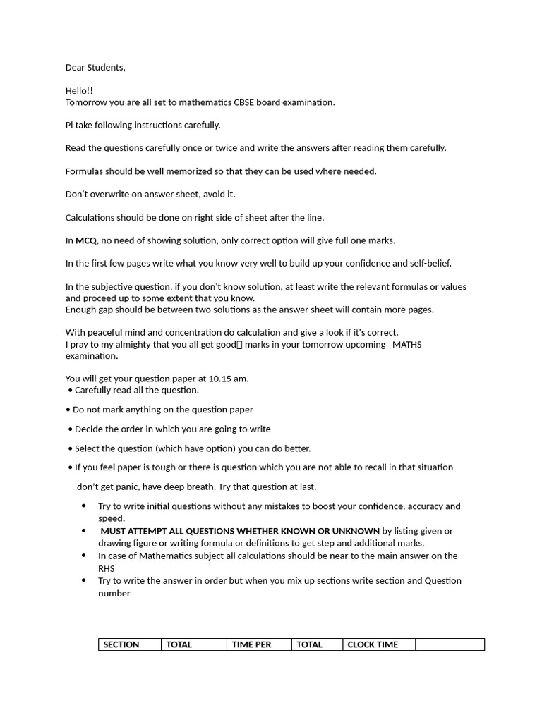 Exam Tips | PDF | Mathematics