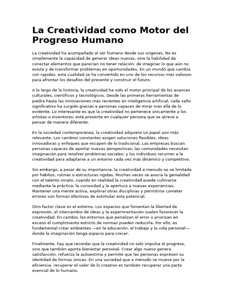 La Creatividad Como Motor Del Progreso Humano | PDF | Creatividad ...