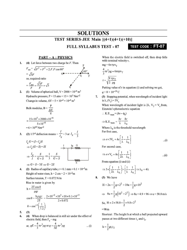 Full Test - 07-12-01 - Key and Solutions | PDF