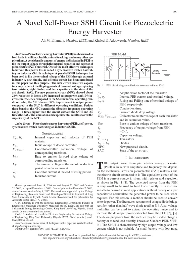 A Novel Self-Power SSHI Circuit For Piezoelectric Energy Harvester ...