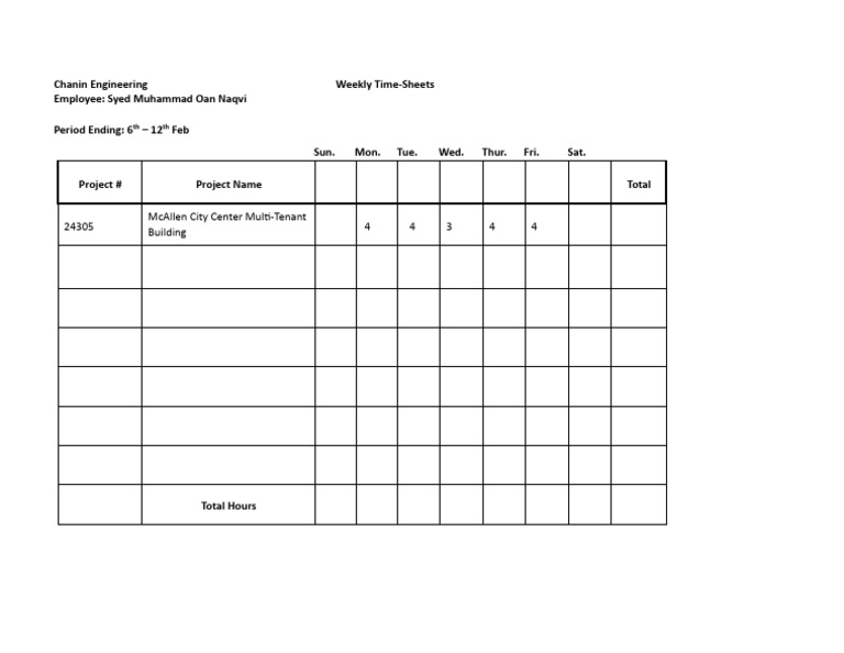 Time Sheets Format 6th - 12th Feb | PDF