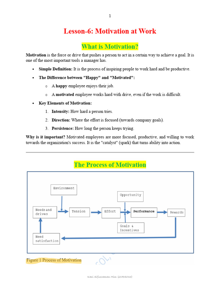 Lesson-6 Motivation at Work | PDF | Motivational | Motivation