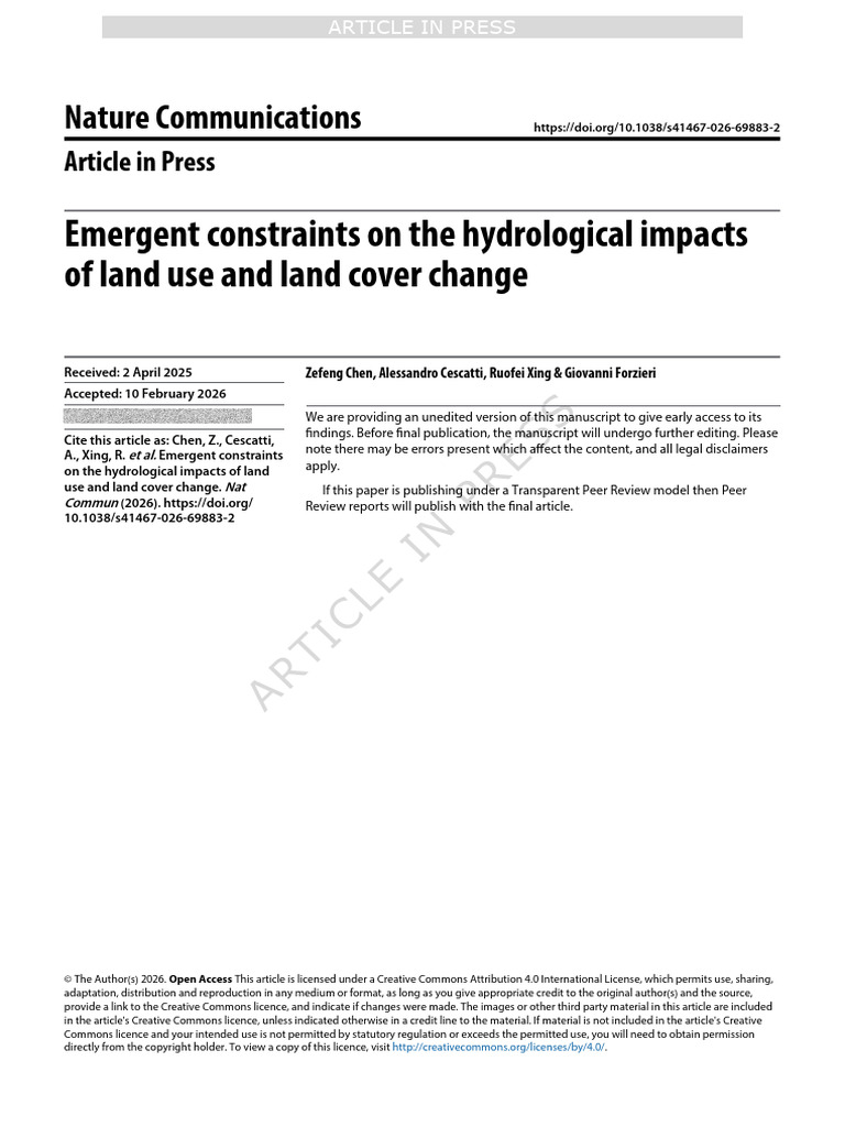 Emergent Constraints On The Hydrological Impacts of Land Use and Land ...