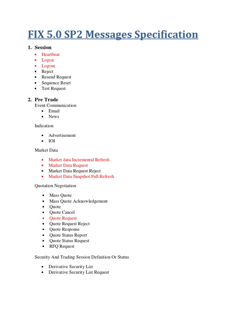 FIX 5.0 SP2 MSG Spec PDF Prices Computer Data