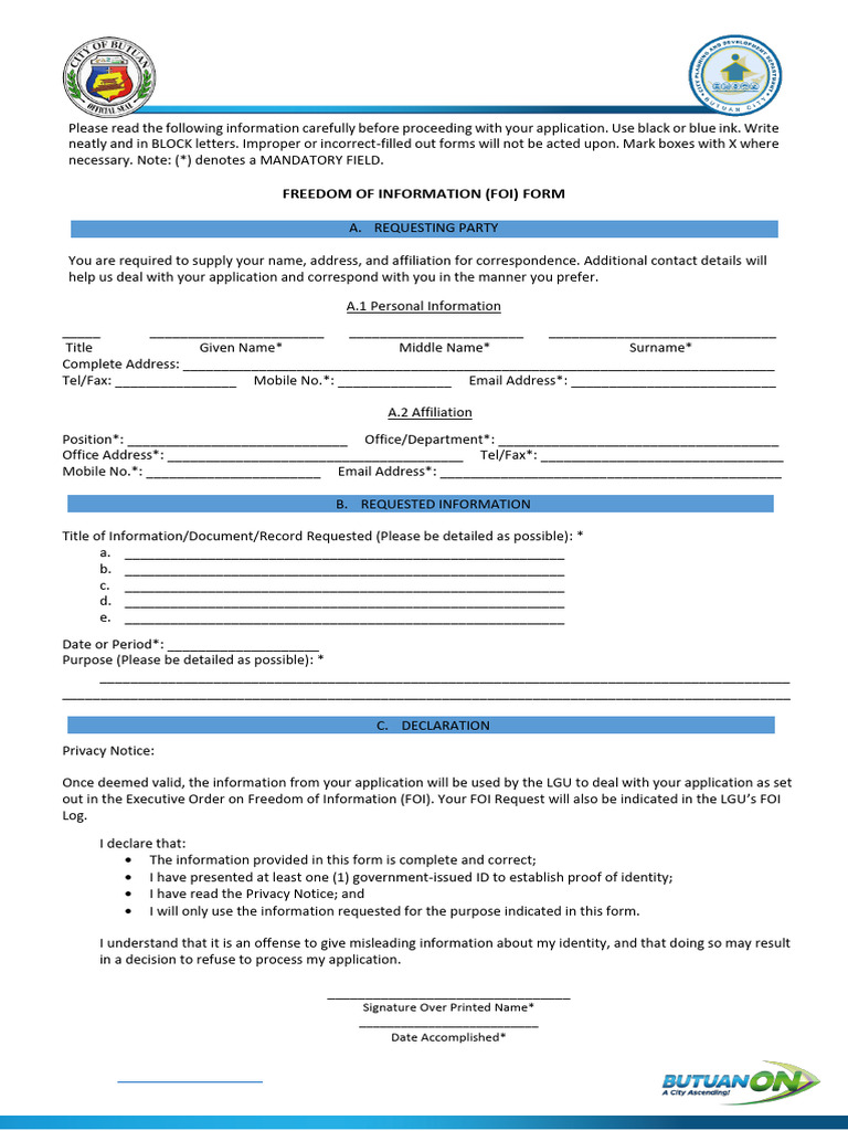 Freedom of Information (FOI) Form | PDF