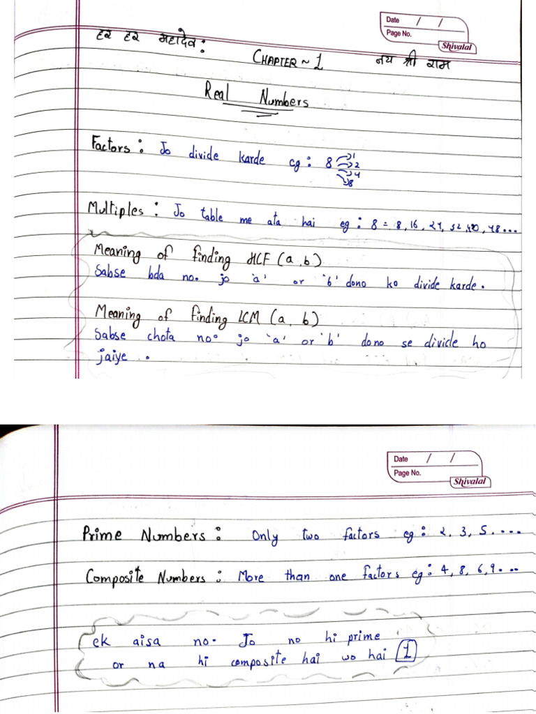 Real Numbers Class 10th Hand Written Notes | PDF