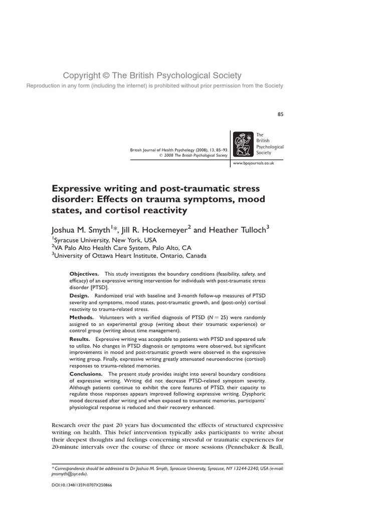 British J Health Psychol - 2010 - Smyth - Expressive Writing and Post ...
