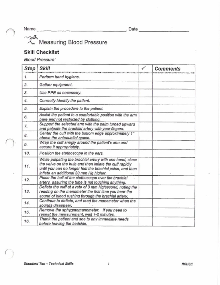 Measuring Blood Pressure Checklist | PDF