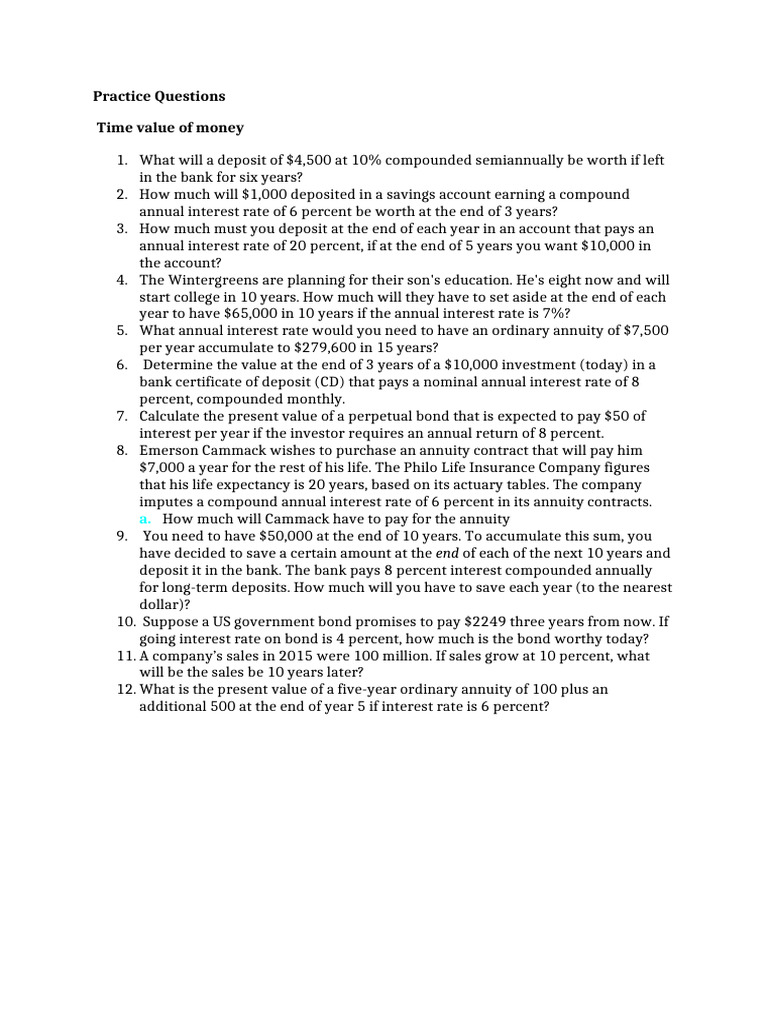 Practice Questions TVM | PDF